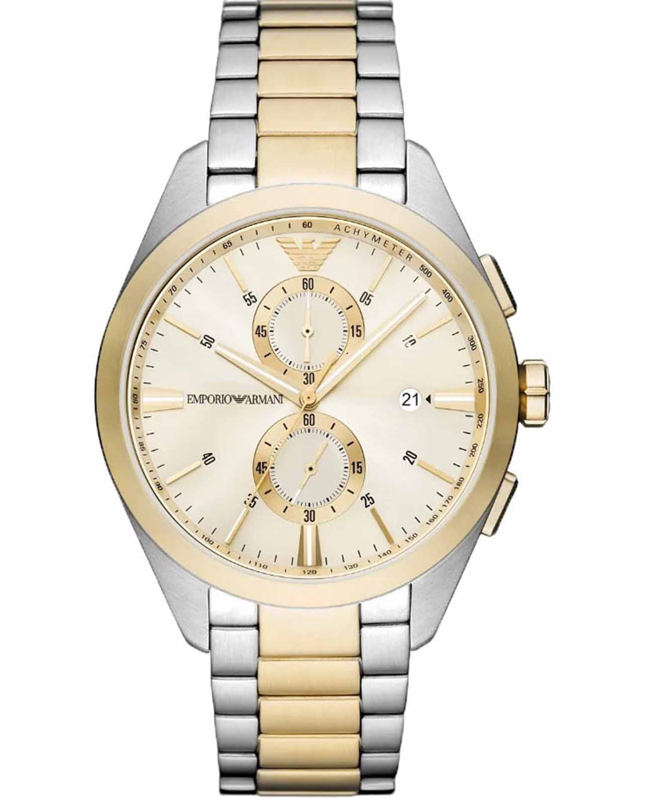 Emporio Armani Emporio Armani Claudio AR11605  AR11605 кварцевые мужские часы золотой циферблат, браслет нержавеющая сталь с ip-покрытием — вид спереди