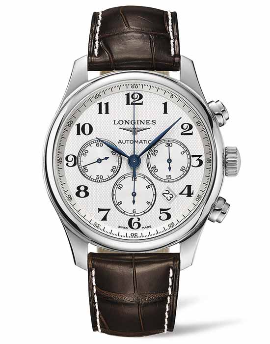 Longines Longines Master Collection L2.859.4.78.3  L28594783 механические мужские часы белый циферблат, браслет кожаный — вид спереди