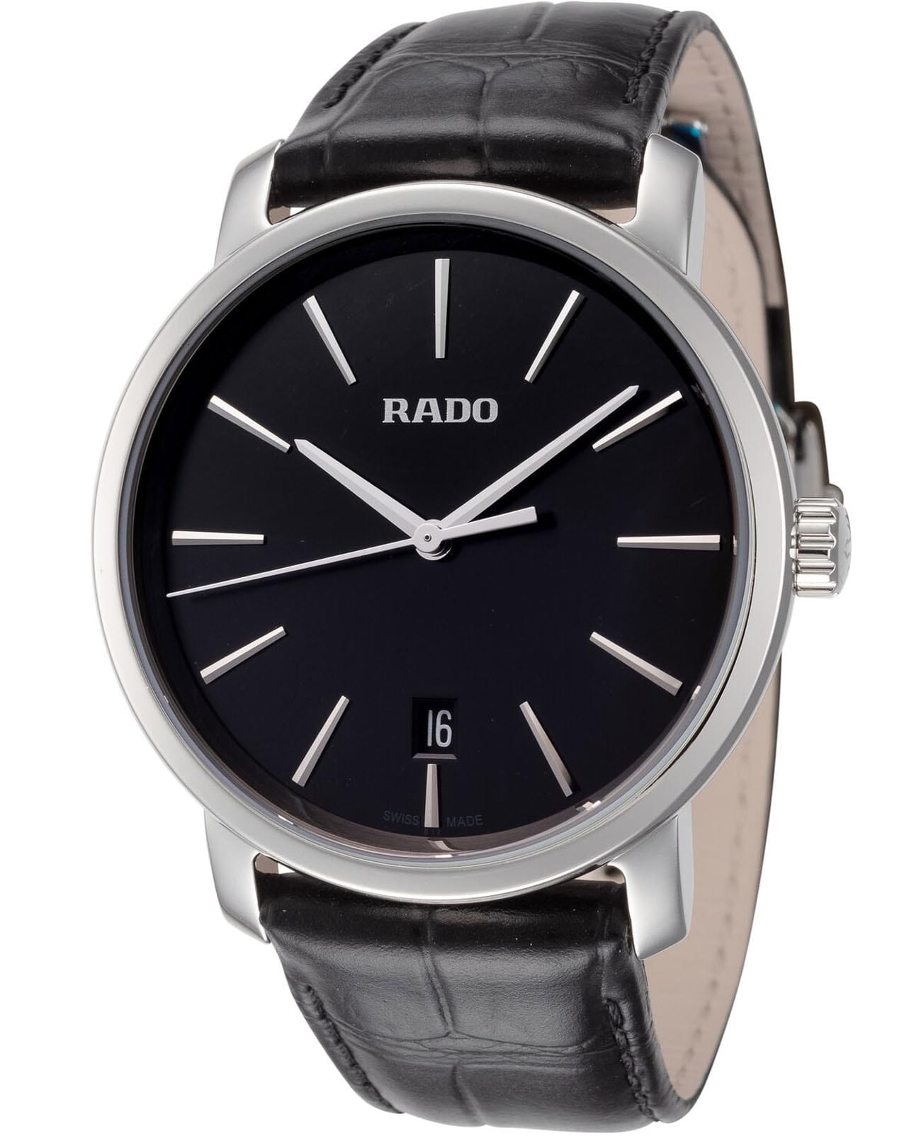 Rado Rado Diamaster R14078175  R14078175 кварцевые женские часы черный циферблат, браслет кожаный — вид спереди