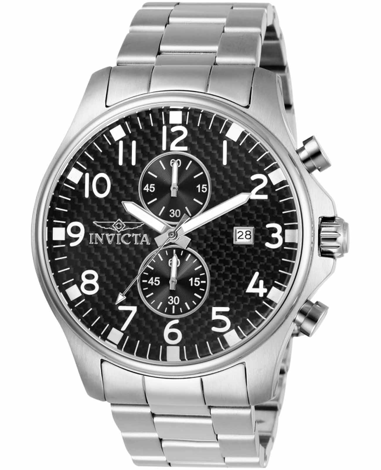 Invicta Invicta Specialty IN0379  IN0379 кварцевые мужские часы черный циферблат, браслет нержавеющая сталь — вид спереди