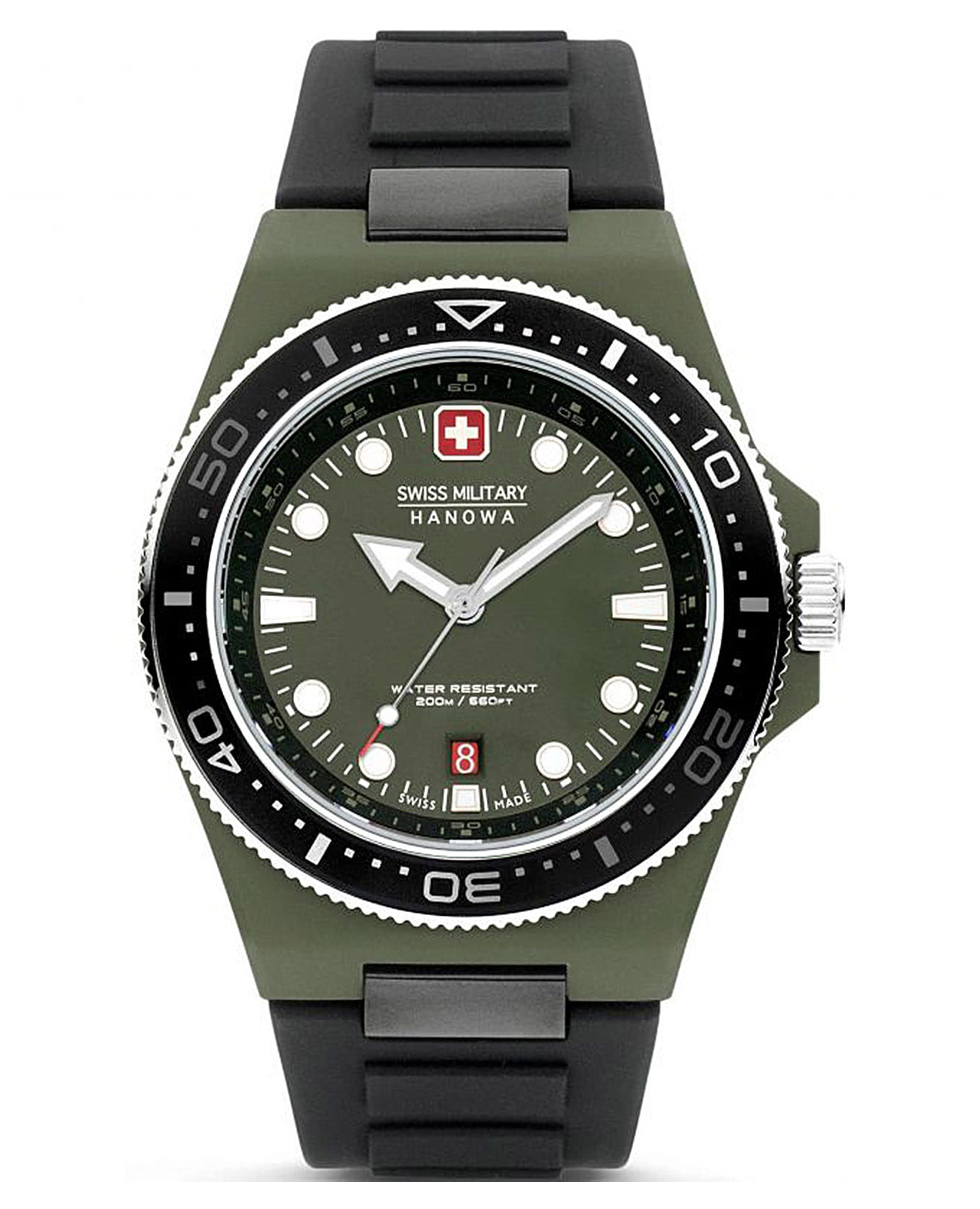 Swiss Military Hanowa Swiss Military Hanowa Ocean Pioneer SMWGN0001181  SMWGN0001181 кварцевые мужские часы зеленый циферблат, браслет силикон — вид спереди