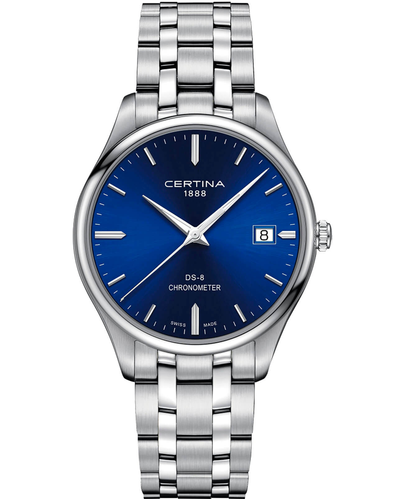 Certina Certina DS-8 Chronometer C033.451.11.041.00 DS 8 C0334511104100 кварцевые мужские часы синий циферблат, браслет нержавеющая сталь — вид спереди