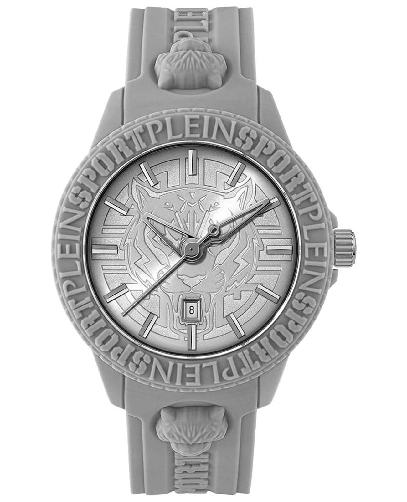 Plein Sport Plein Sport Fearless PSQBA0523  PSQBA0523 кварцевые мужские часы серый циферблат, браслет силикон — вид спереди