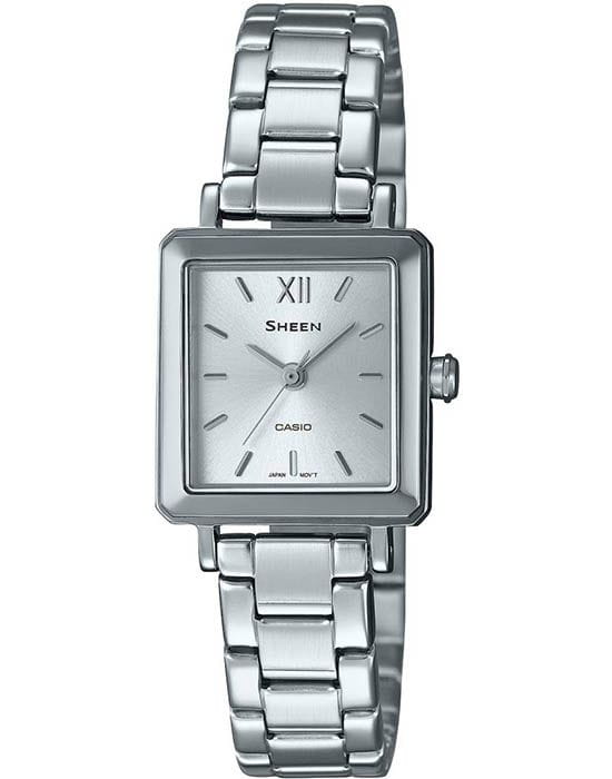Casio Casio Sheen SHE-4538D-7AUDF  SHE-4538D-7A кварцевые женские часы серебристый циферблат, браслет нержавеющая сталь — вид спереди