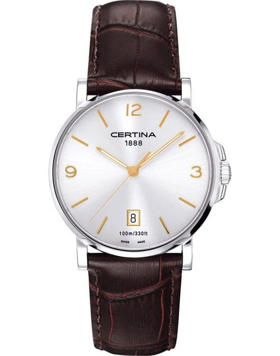 Certina Certina DS Caimano  C017.410.16.037.01 DS Caimano C0174101603701 кварцевые мужские часы серебристый циферблат, браслет кожаный — вид спереди