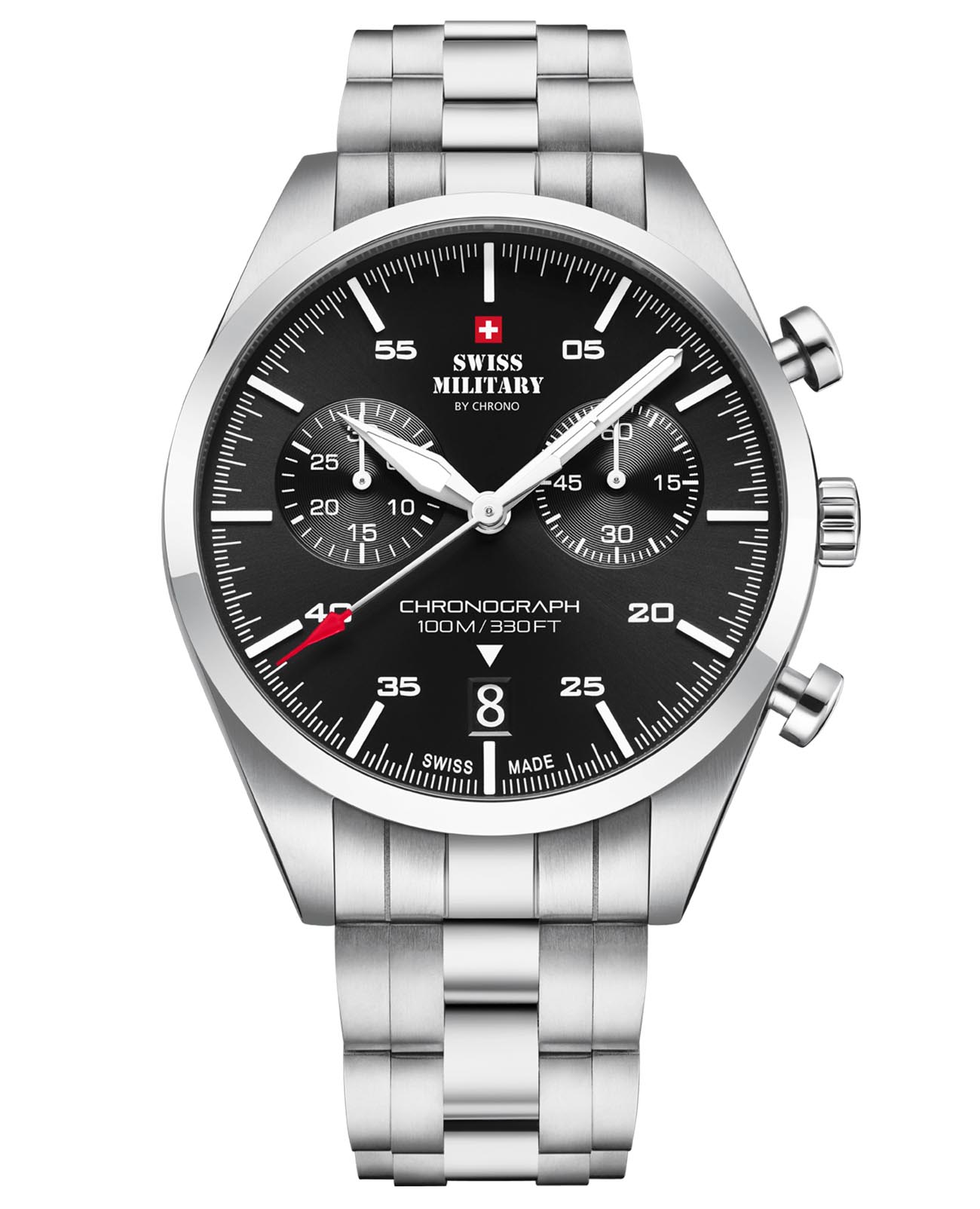 Swiss Military by Chrono Swiss Military by Chrono SM34090.01  SM34090.01 кварцевые мужские часы черный циферблат, браслет нержавеющая сталь — вид спереди
