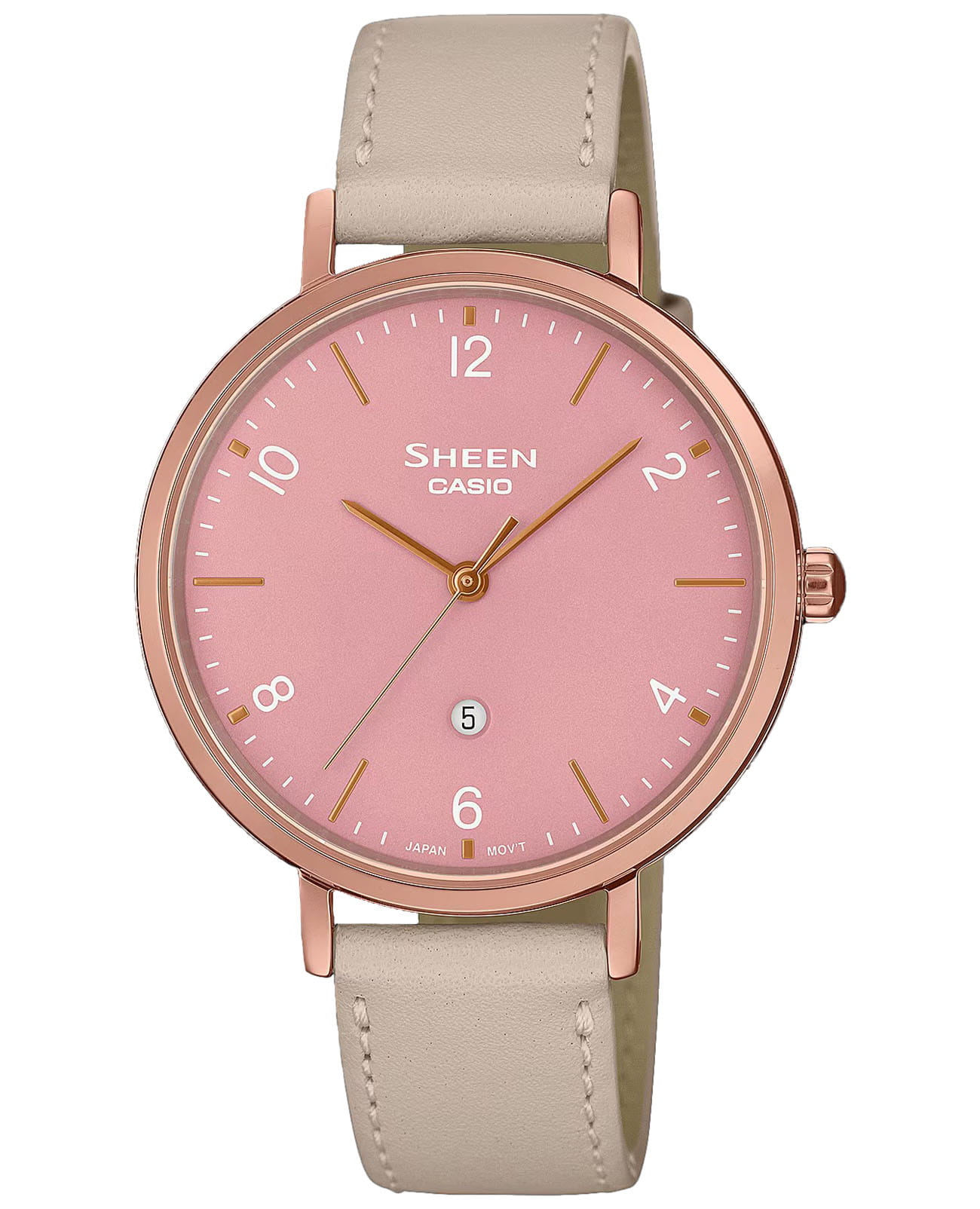 Casio Casio Sheen SHE-4562PGL-4A  SHE-4562PGL-4A кварцевые женские часы розовый циферблат, браслет кожаный — вид спереди
