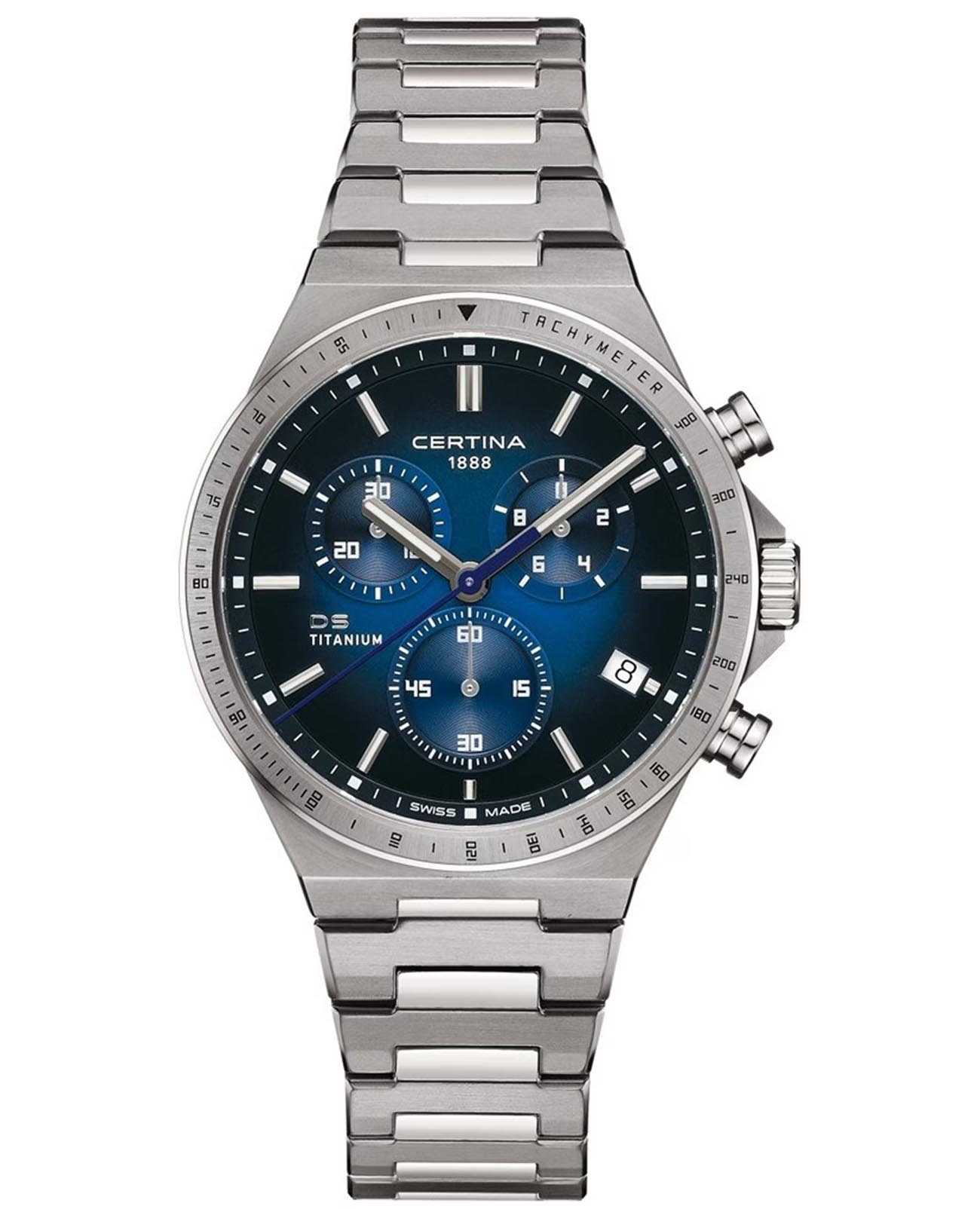 Certina Certina DS-7 Chronograph C043.417.44.041.00  C0434174404100 кварцевые мужские часы  циферблат, браслет титановый — вид спереди