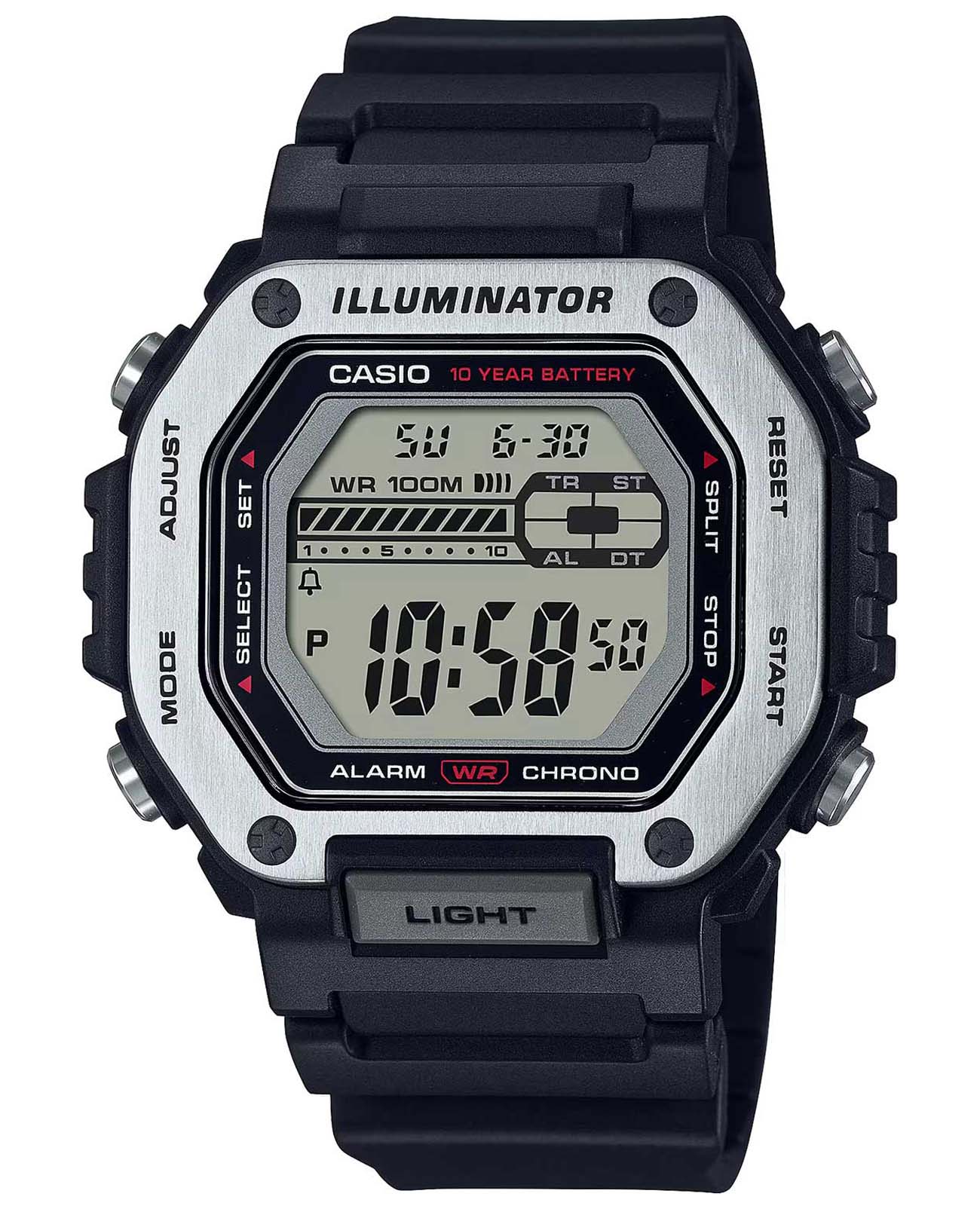 Casio Casio Collection MWD-110H-1AVEF  MWD-110H-1AVEF кварцевые мужские часы черный циферблат, браслет пластик — вид спереди