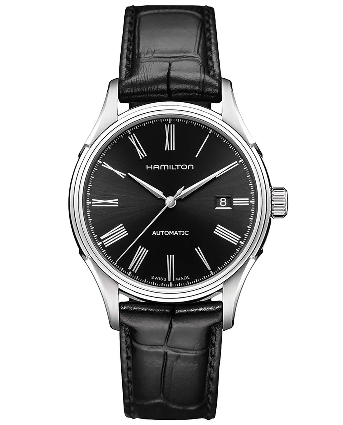 Hamilton Hamilton American Classic Valiant Auto H39515734  H39515734 механические мужские часы черный циферблат, браслет нержавеющая сталь — вид спереди