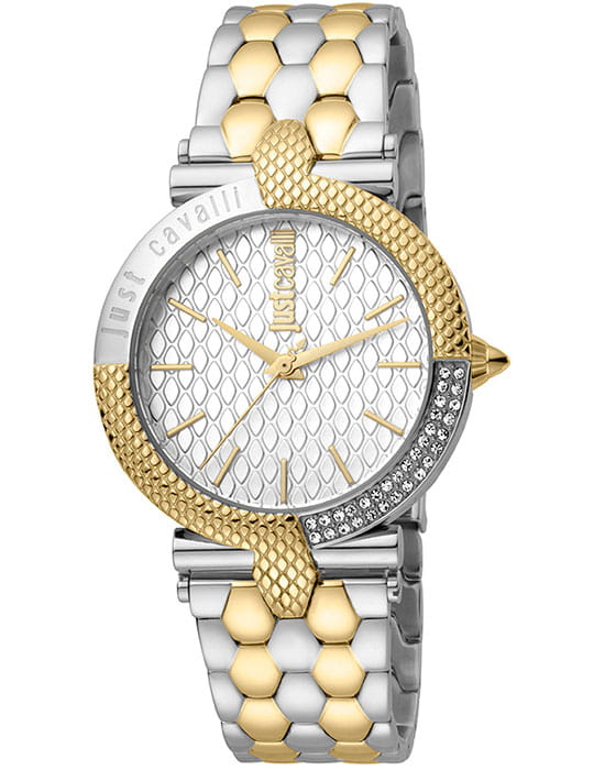 Just Cavalli Just Cavalli JC1L105M0105  JC1L105M0105 кварцевые женские часы белый циферблат, браслет сталь c pvd покрытием — вид спереди