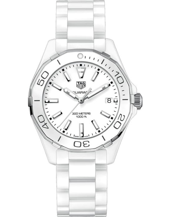 TAG Heuer TAG Heuer Aquaracer WAY1391.BH0717  WAY1391.BH0717 кварцевые женские часы белый циферблат, браслет керамика — вид спереди