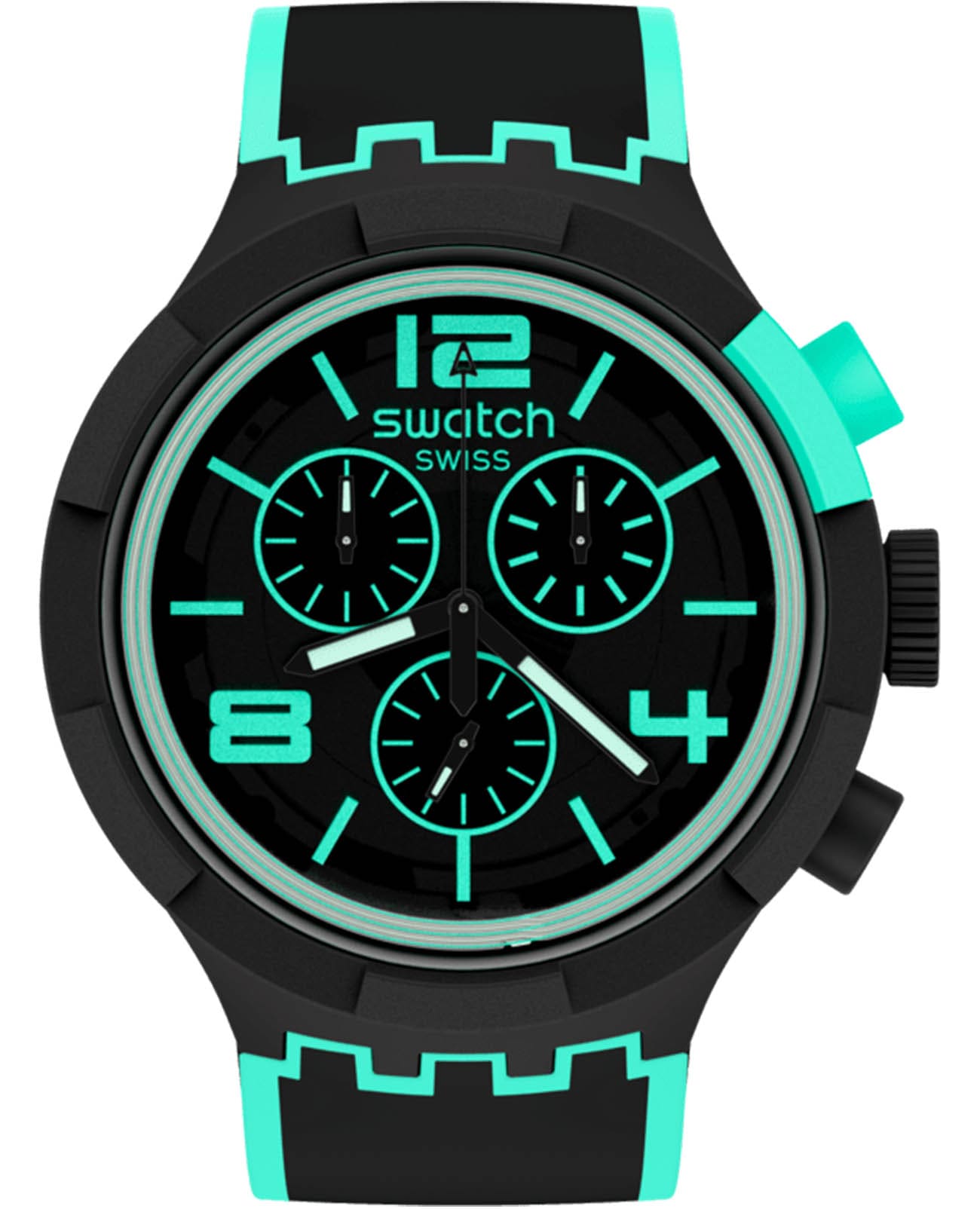 Swatch Swatch Big Bold Chrono Pay! SB02B100-5300  SB02B100-5300 кварцевые мужские часы черный циферблат, браслет силикон — вид спереди