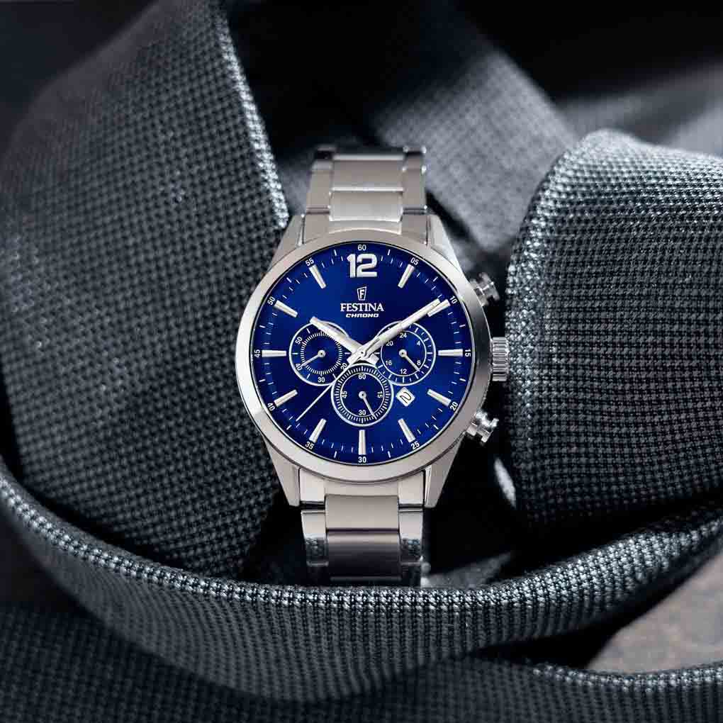 Festina Festina Timeless Chrono F20343/2 кварцевые мужские часы часы крупный план синий циферблата
