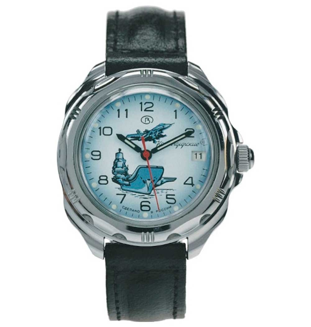 Восток Восток командирские 211982  211982 механические мужские часы белый циферблат, браслет кожа + текстиль — вид спереди