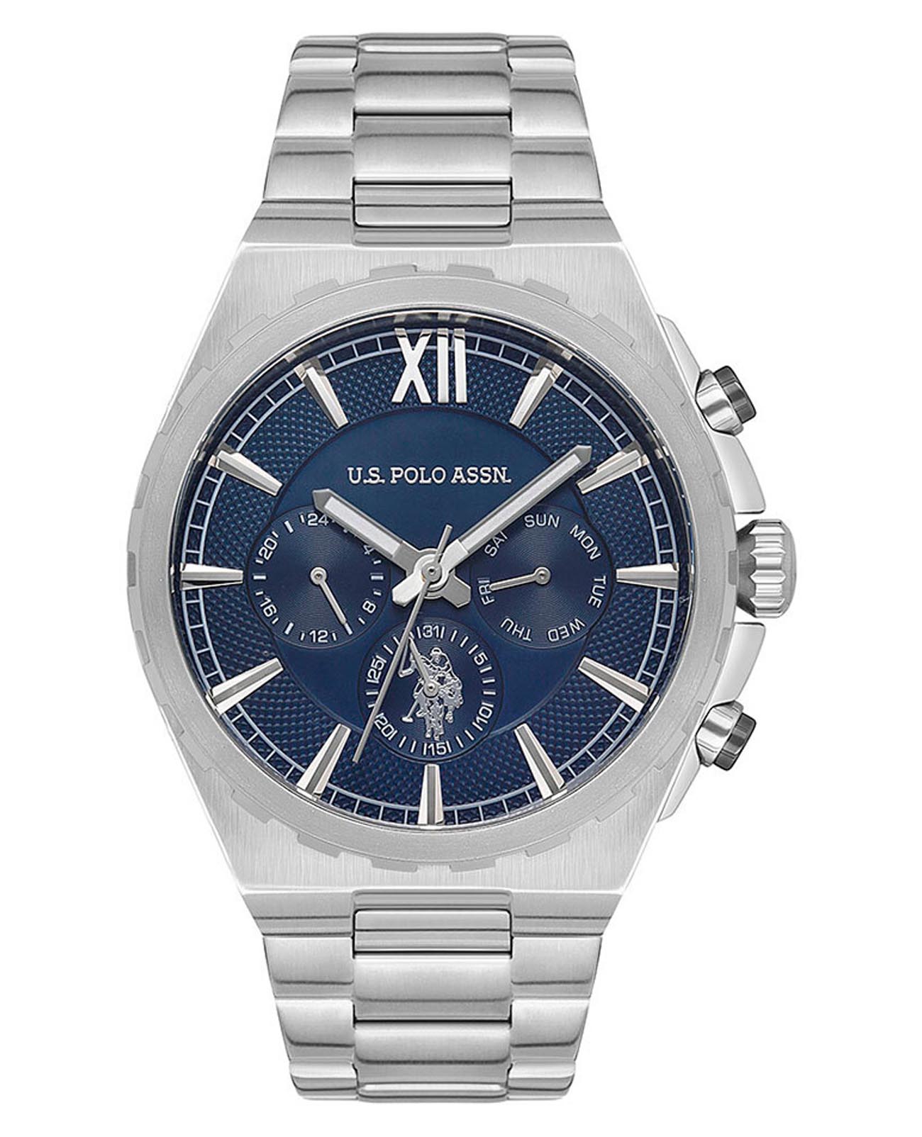 U.S. Polo Assn. U.S. Polo Assn. Crossing USPA1030-01  USPA1030-01 кварцевые мужские часы синий циферблат, браслет нержавеющая сталь — вид спереди