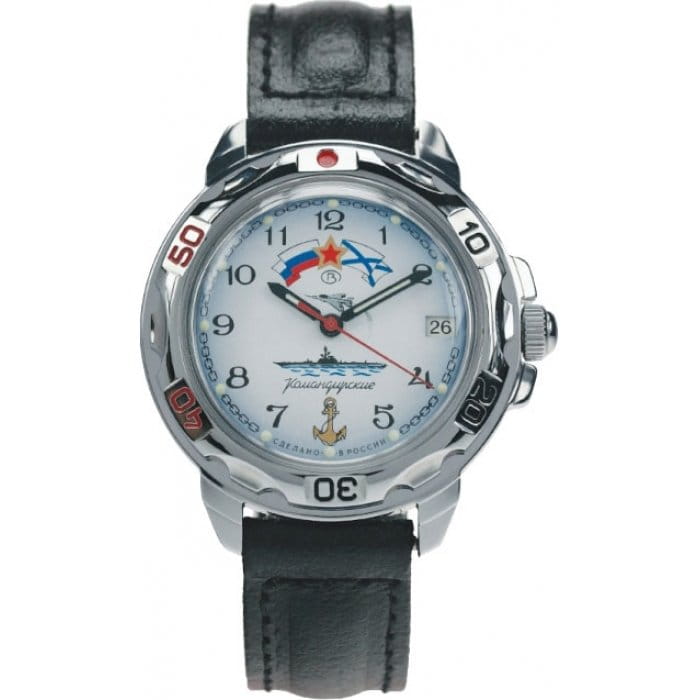 Восток Восток командирские 431241  431241 механические мужские часы  циферблат, браслет кожа + текстиль — вид спереди