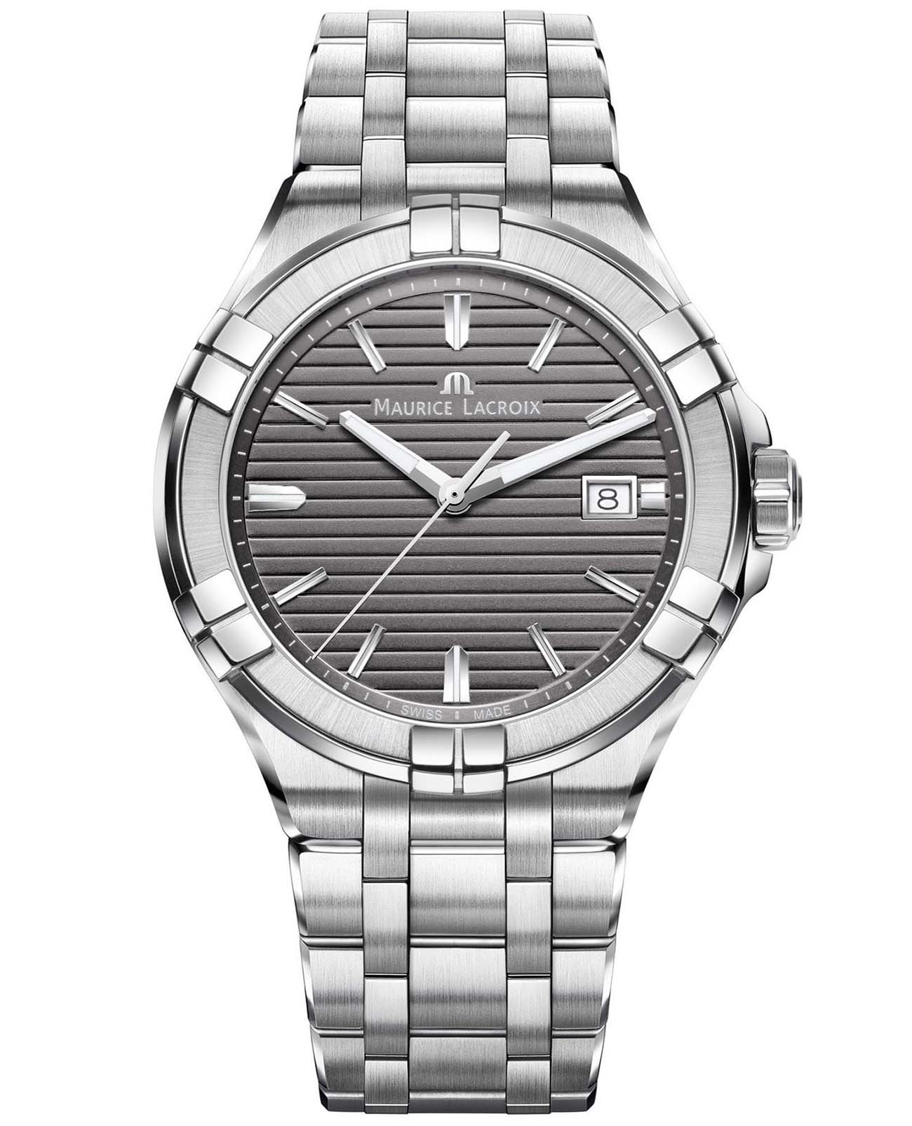 Maurice Lacroix Maurice Lacroix Aikon Date AI1008-SS002-332-1  AI1008-SS002-332-1 кварцевые мужские часы серый циферблат, браслет нержавеющая сталь — вид спереди