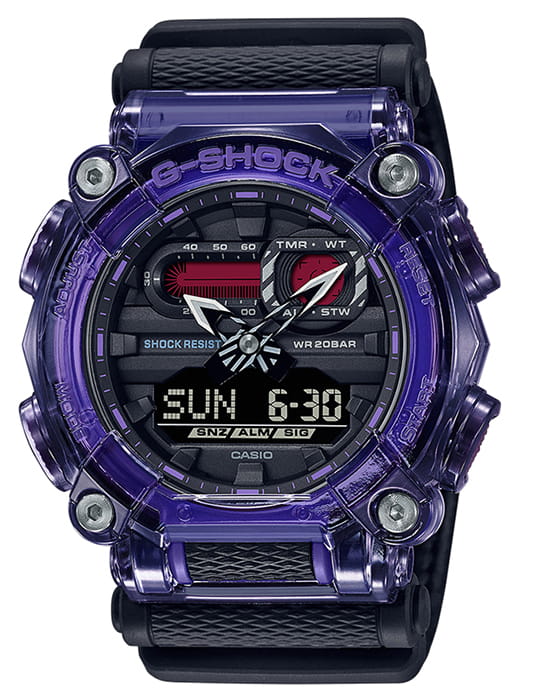 Casio Casio G-Shock GA-900TS-6ADR (GA-900TS-6AER) GA GA-900TS-6AER электронные мужские часы черный циферблат, браслет кожа + текстиль — вид спереди