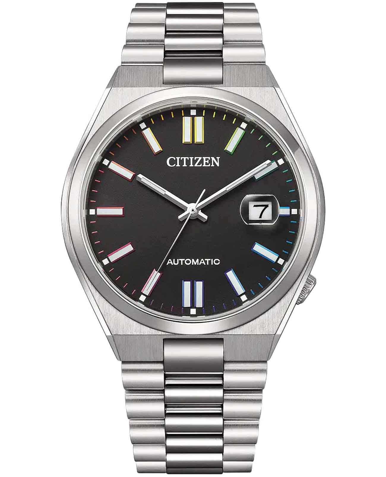 Citizen Citizen Tsuyosa NJ0151-53E  NJ0151-53E механические мужские часы черный циферблат, браслет нержавеющая сталь — вид спереди