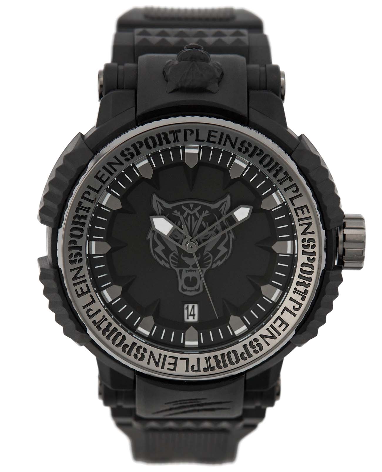 Plein Sport Plein Sport Tiger Power PSEDA0324  PSEDA0324 кварцевые мужские часы черный циферблат, браслет силикон — вид спереди
