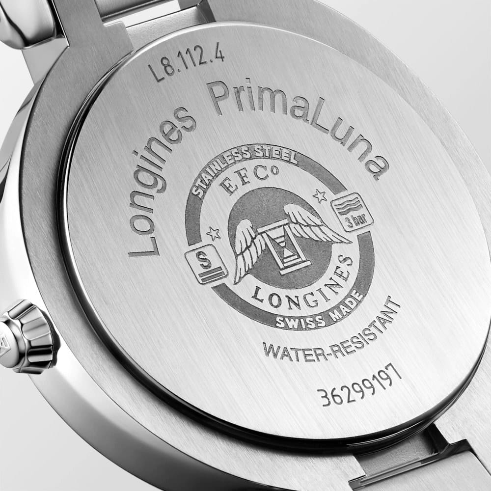 Longines Longines PrimaLuna L8.112.4.98.6, primaluna швейцария женские часы на браслете нержавеющая сталь боковой вид