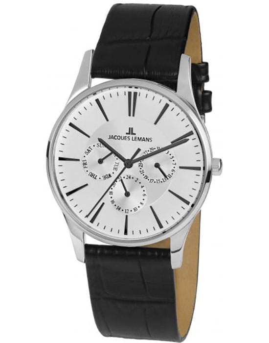 Jacques Lemans Jacques Lemans Classic 1-1951B  1-1951B кварцевые мужские часы белый циферблат, браслет кожаный — вид спереди