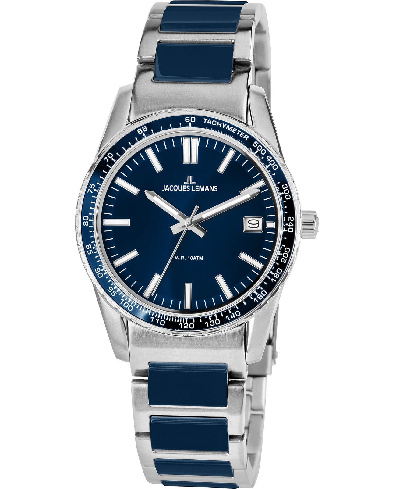 Jacques Lemans Jacques Lemans Sport 1-2060i  1-2060i кварцевые мужские часы синий циферблат, браслет нержавеющая сталь — вид спереди