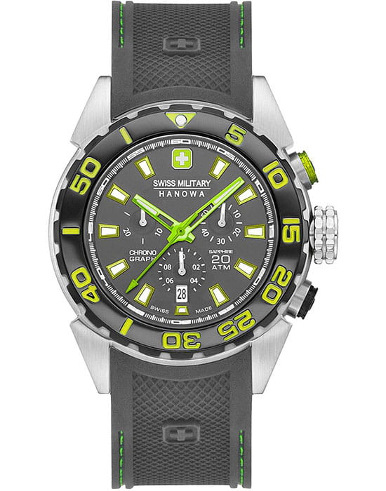 Swiss Military Hanowa Swiss Military Hanowa 06-4324.04.009  06-4324.04.009 кварцевые мужские часы серый циферблат, браслет силикон — вид спереди