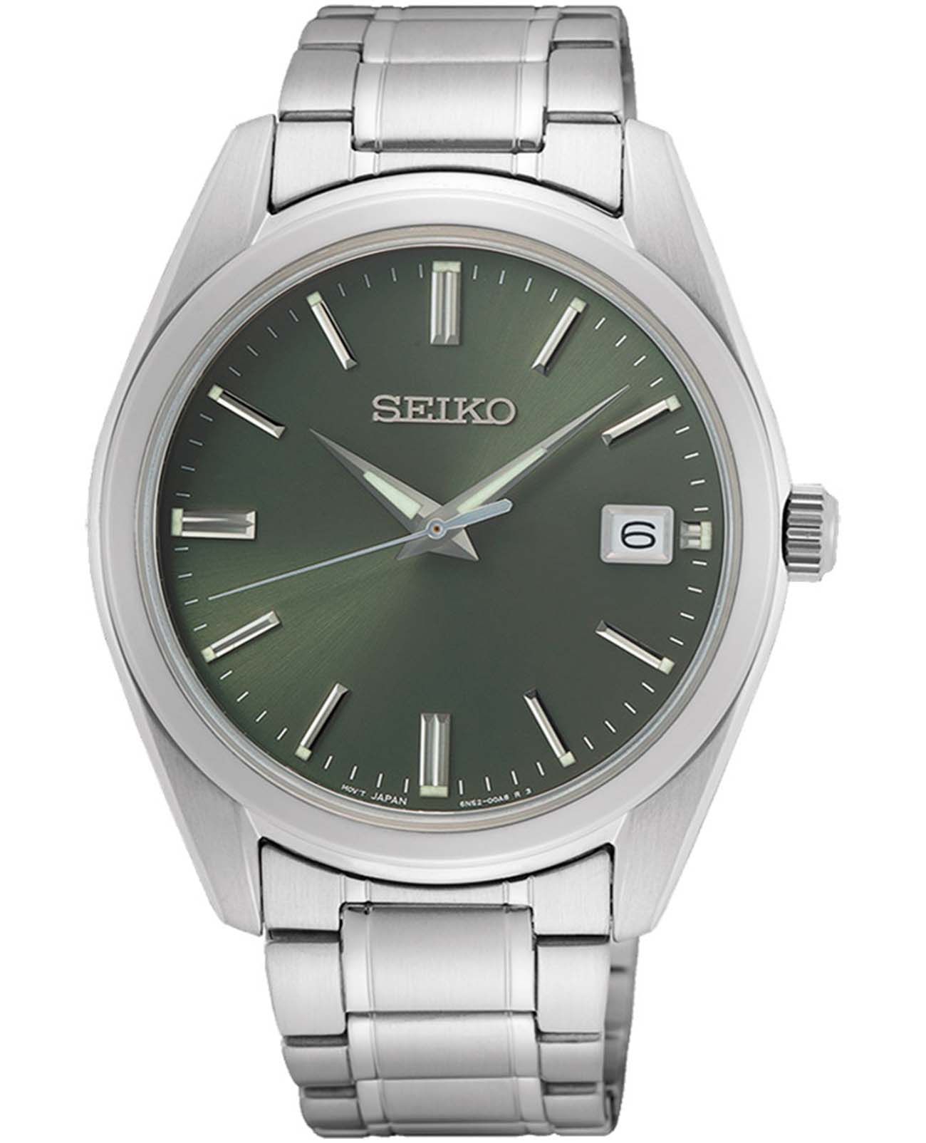 Seiko Seiko Discover More SUR527P1  SUR527P1 кварцевые мужские часы зеленый циферблат, браслет нержавеющая сталь — вид спереди