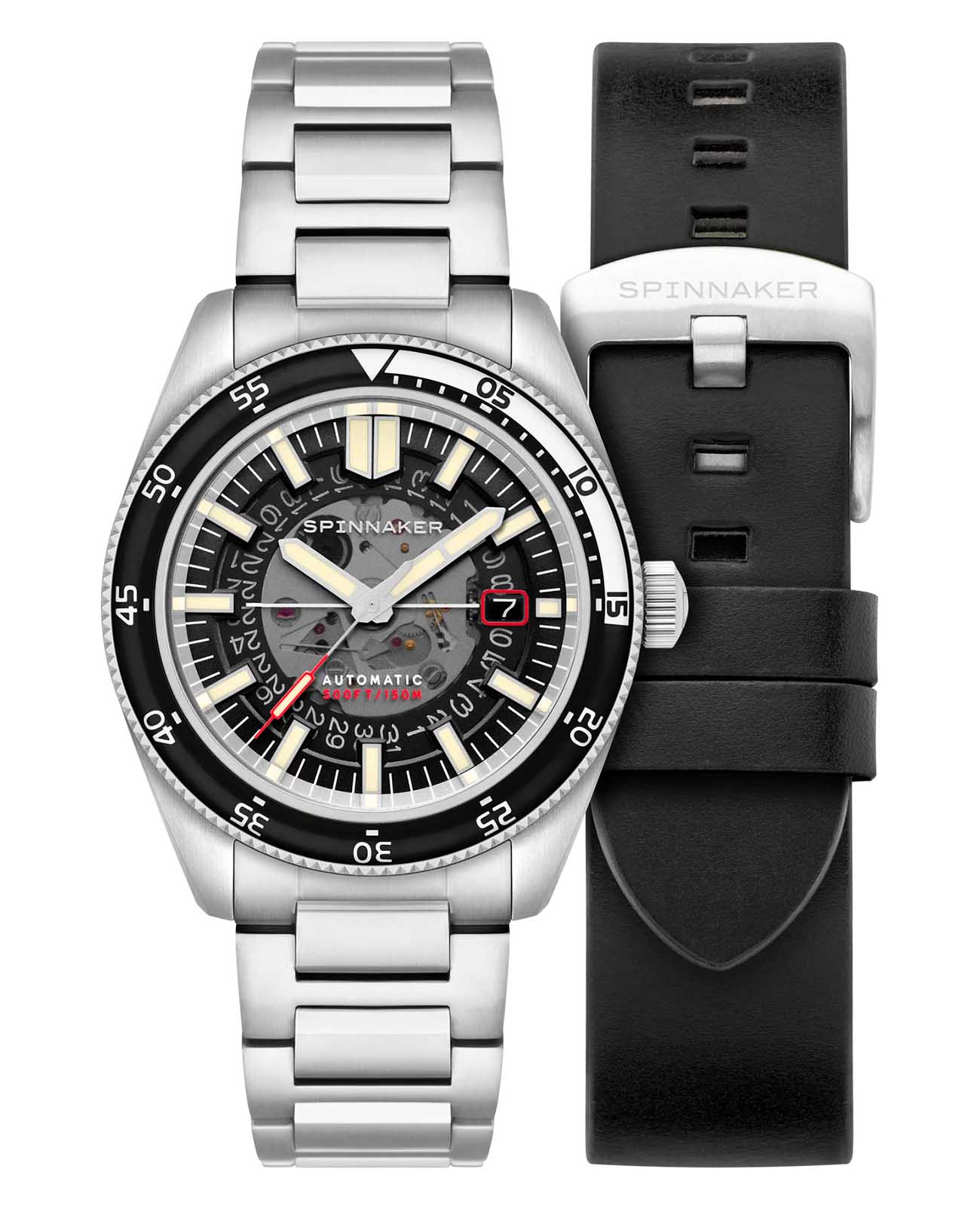Spinnaker Spinnaker Fleuss SP-5118-11  SP-5118-11 механические мужские часы черный циферблат, браслет нержавеющая сталь — вид спереди