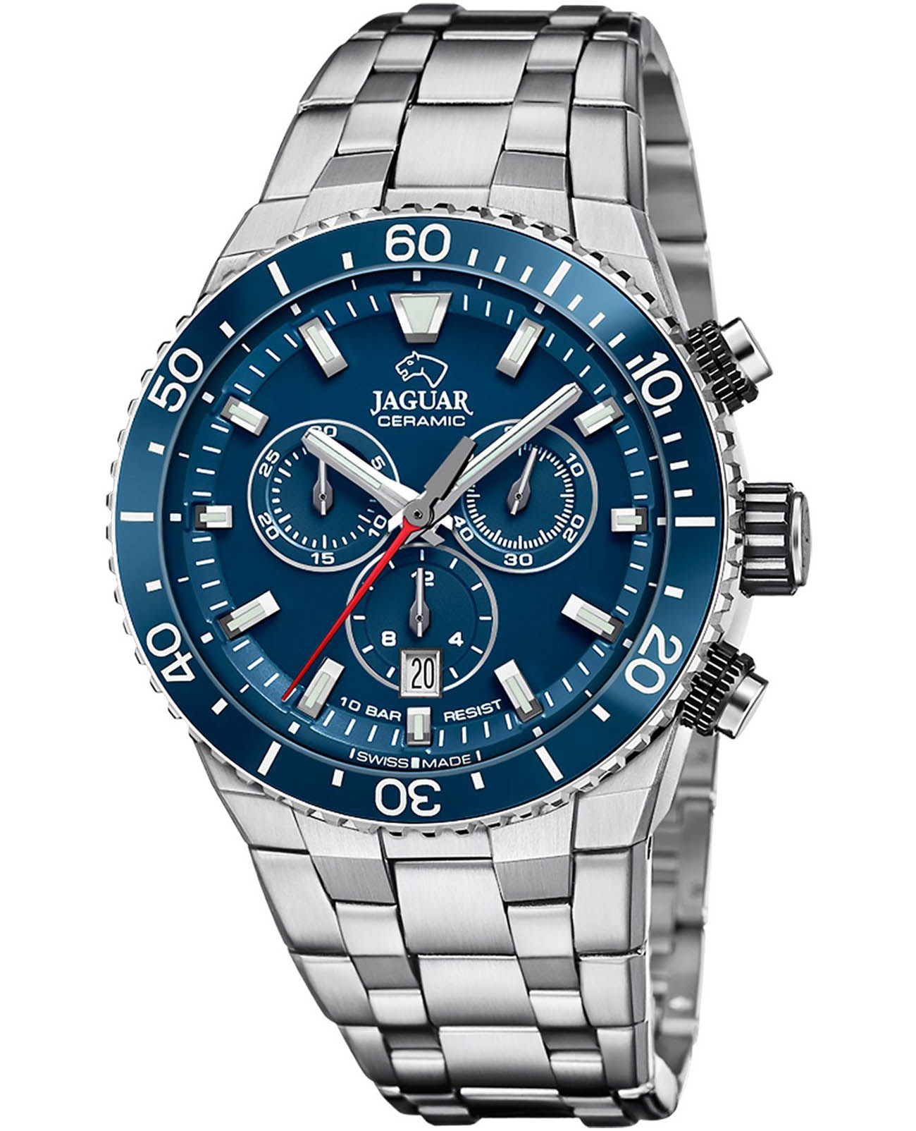 Jaguar Jaguar Ceramic J1022/2  J1022/2 кварцевые мужские часы синий циферблат, браслет нержавеющая сталь — вид спереди