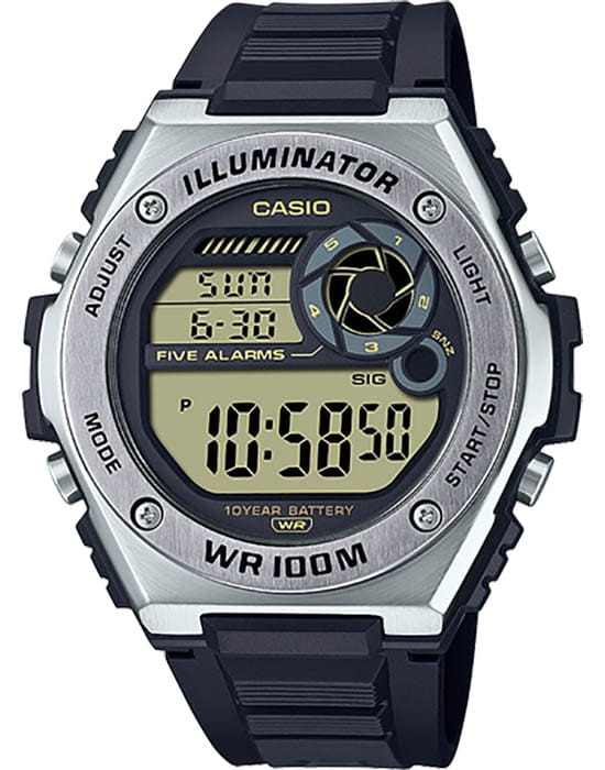 Casio Casio Collection MWD-100H-9AVEF  MWD-100H-9AVEF кварцевые мужские часы черный циферблат, браслет пластик — вид спереди
