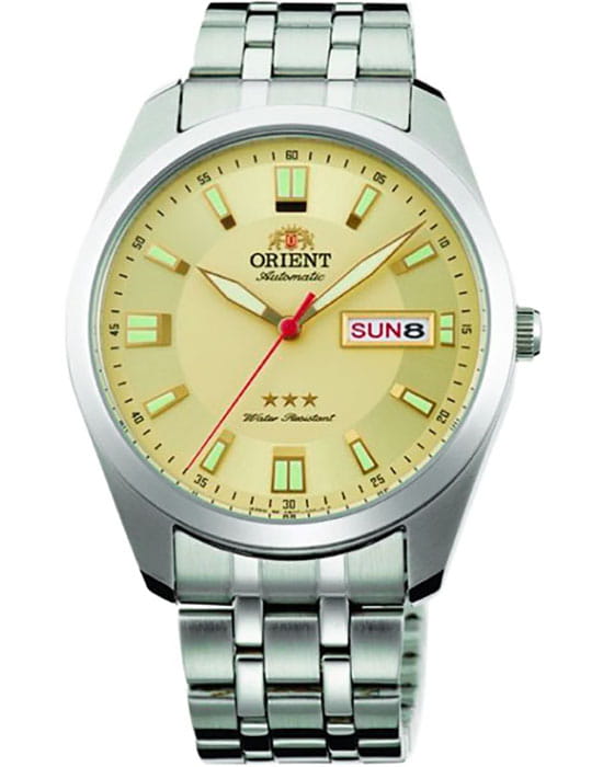 Orient Orient RA-AB0018G (RN-AB0018G)  RA-AB0018G механические мужские часы золотой циферблат, браслет нержавеющая сталь — вид спереди