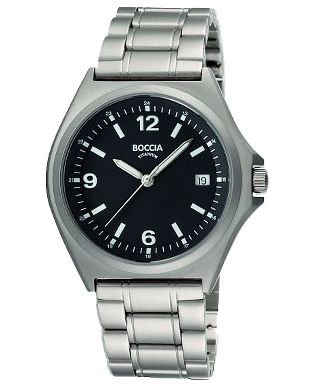 Boccia Titanium Boccia Titanium Circle-Oval 3546-01  3546-01 кварцевые мужские часы черный циферблат, браслет титановый — вид спереди