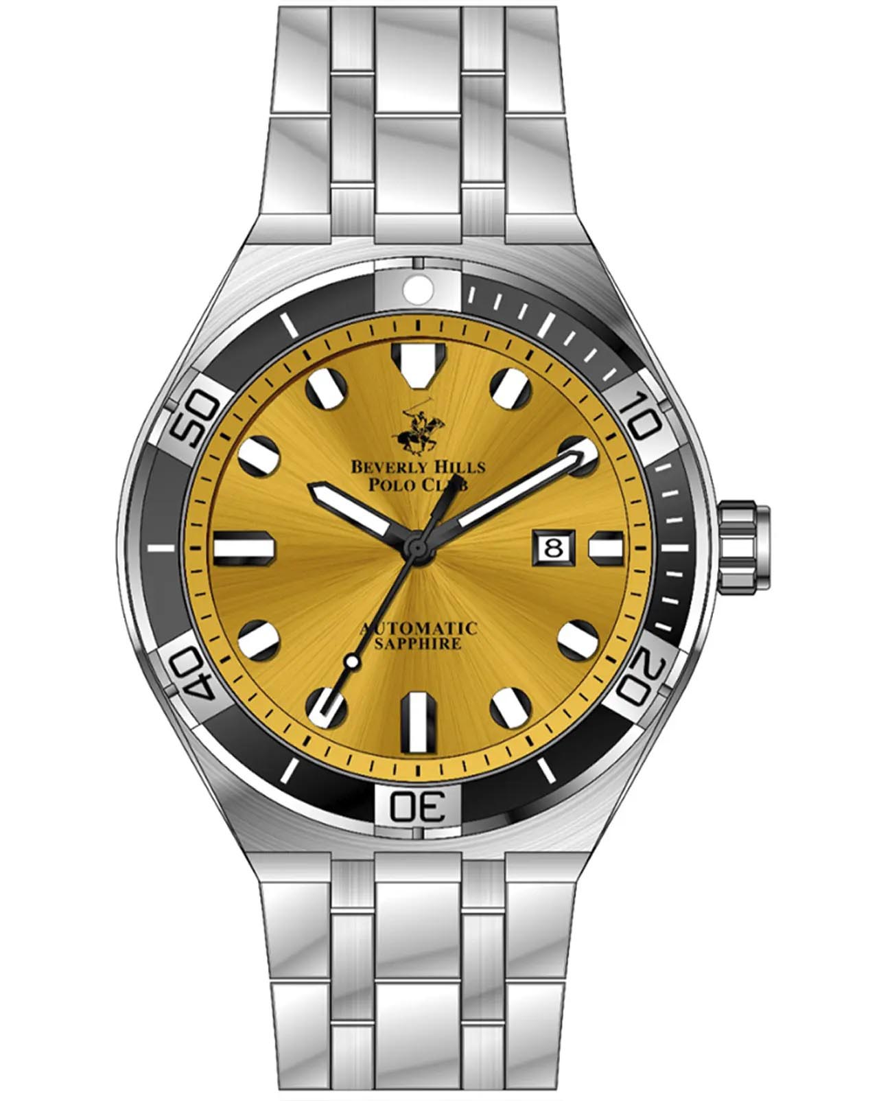 Beverly Hills Polo Club Beverly Hills Polo Club BP3575X.380  BP3575X.380 механические мужские часы желтый циферблат, браслет нержавеющая сталь — вид спереди