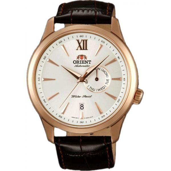 Orient Orient ES00004W (FES00004W)  FES00004W механические мужские часы шампань циферблат, браслет кожа + текстиль — вид спереди