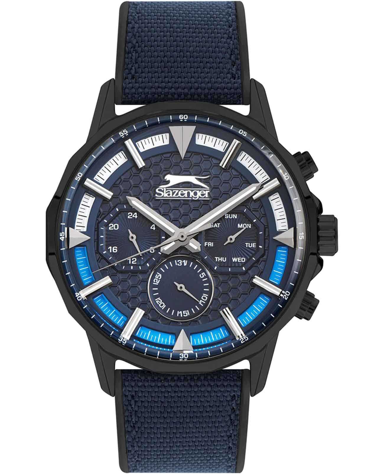 Slazenger Slazenger SL.09.2217.2.04  SL.09.2217.2.04 кварцевые мужские часы синий циферблат, браслет силикон + текстиль — вид спереди