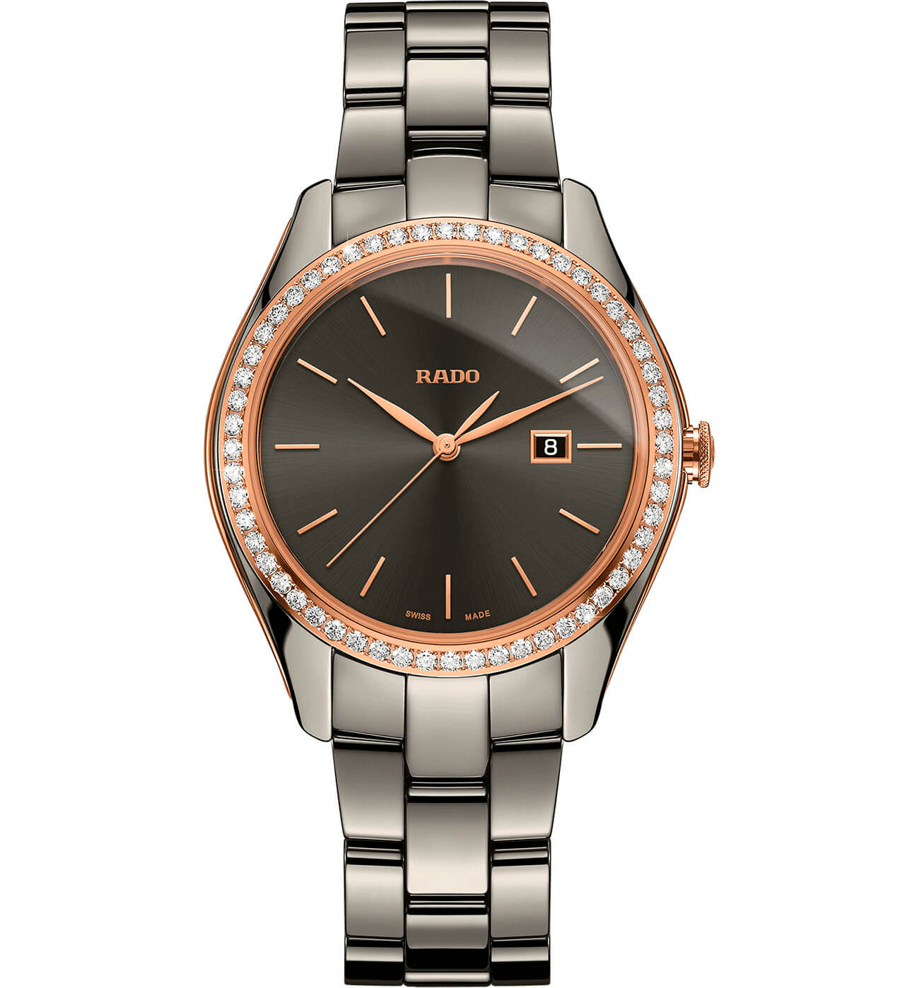 Rado Rado Hyperchrome Diamonds R32125102  R32125102 кварцевые женские часы черный циферблат, браслет плазменная керамика + ceramos™ — вид спереди