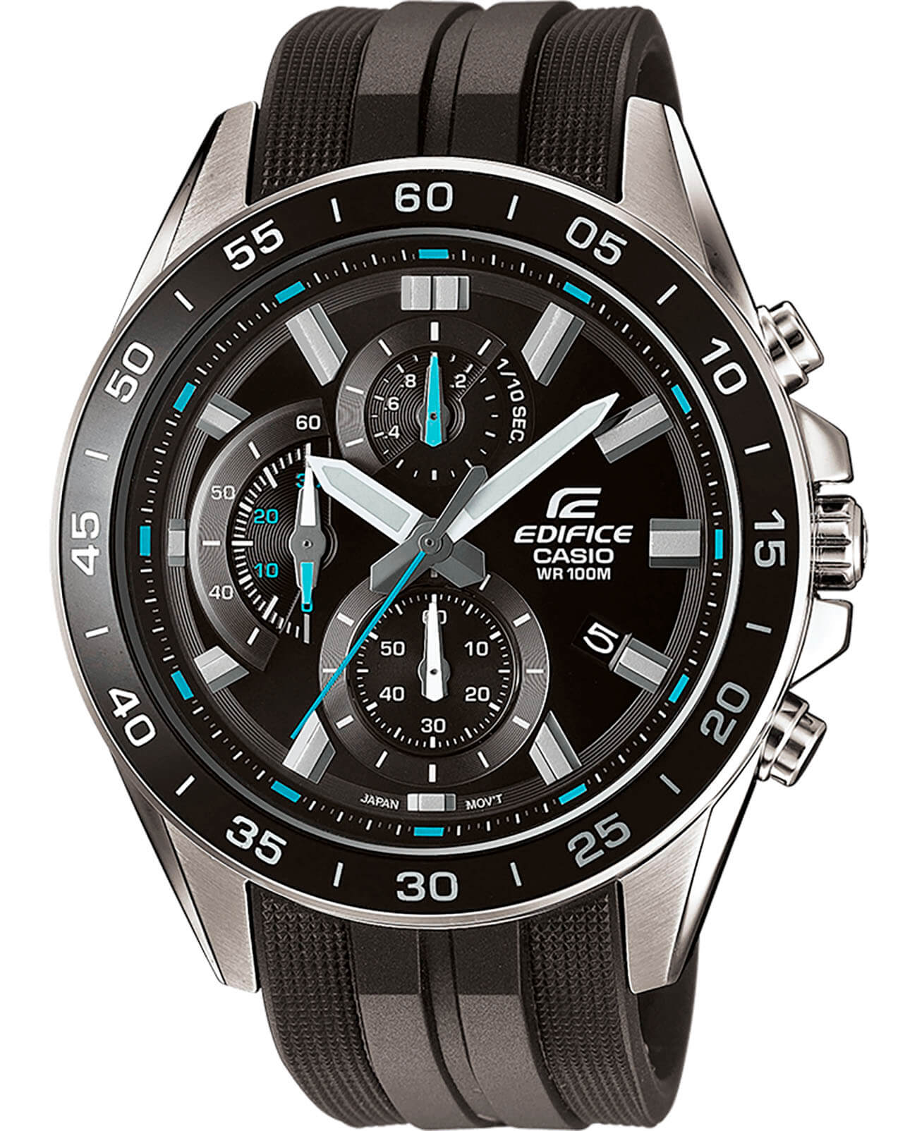 Casio Casio Edifice EFV-550P-1AVUDF (EFV-550P-1A) EFV-550 EFV-550P-1A кварцевые мужские часы черный циферблат, браслет каучук — вид спереди
