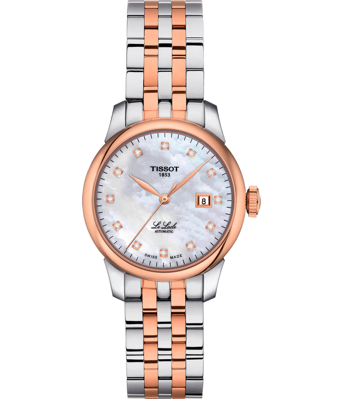Tissot Tissot Le Locle Automatic Lady T006.207.22.116.00 Le Locle Automatic T0062072211600 механические женские часы перламутровый циферблат, браслет сталь c pvd покрытием — вид спереди