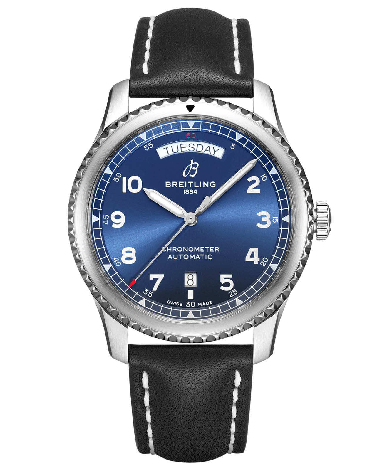 Breitling Breitling Aviator 8 Automatic Day & Date 41 A45330101C1X1  A45330101C1X1 механические мужские часы синий циферблат, браслет кожаный — вид спереди