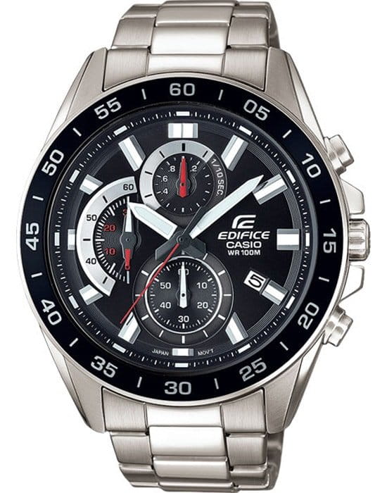 Casio Casio Edifice EFV-550D-1AVUDF (EFV-550D-1A) EFV-550 EFV-550D-1A кварцевые мужские часы черный циферблат, браслет нержавеющая сталь — вид спереди