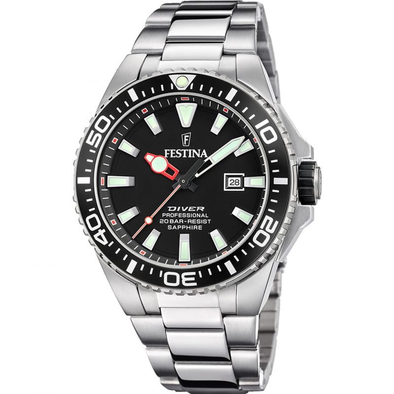 Festina Festina The Originals F20663/3  F20663/3 кварцевые мужские часы черный циферблат, браслет нержавеющая сталь — вид спереди