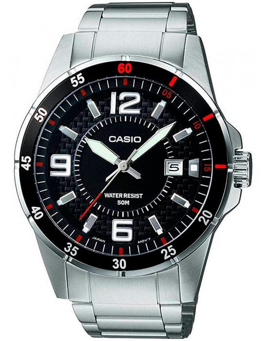 Casio Casio MTP-1291D-1A1  MTP-1291D-1A1 кварцевые мужские часы черный циферблат, браслет нержавеющая сталь — вид спереди