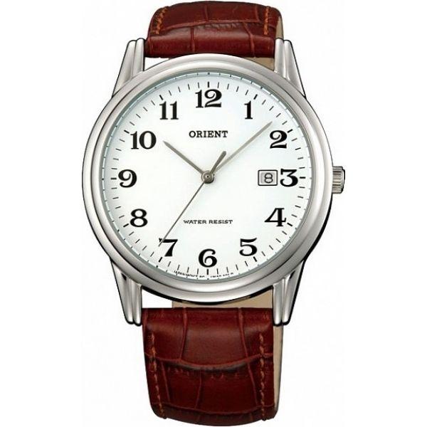 Orient Orient UNA0008W (FUNA0008W)  FUNA0008W  мужские часы белый циферблат, браслет кожа + текстиль — вид спереди