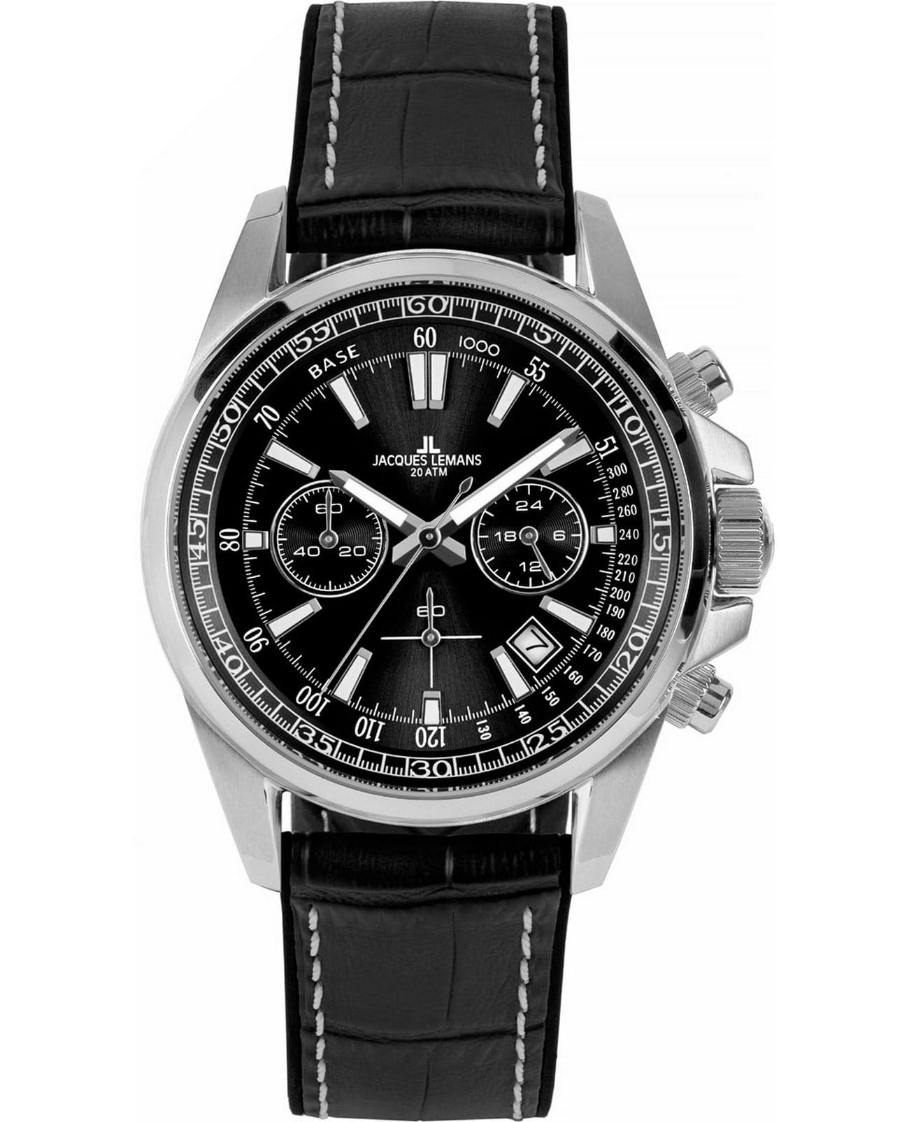 Jacques Lemans Jacques Lemans  Sport 1-2117A  1-2117A кварцевые мужские часы черный циферблат, браслет кожаный — вид спереди