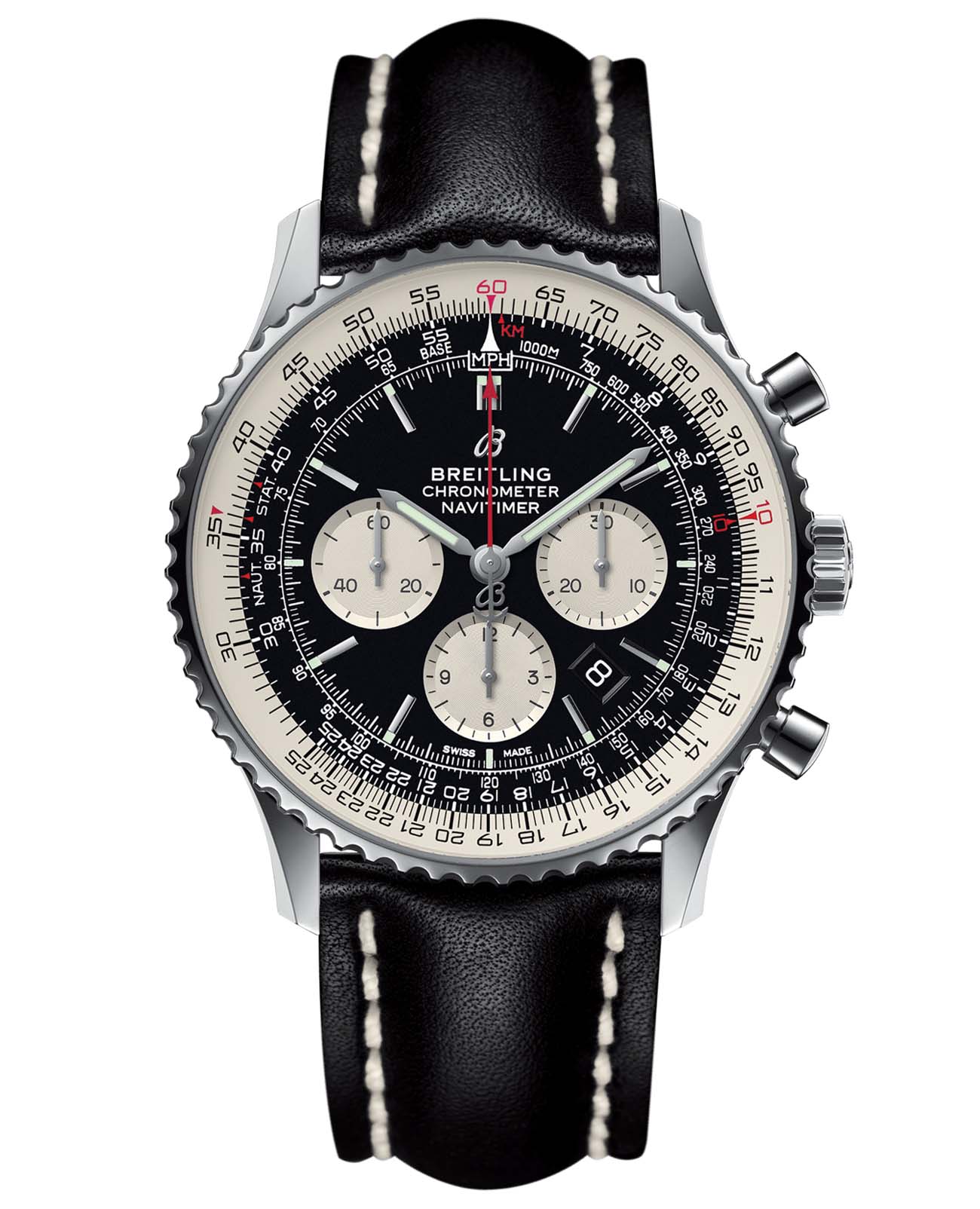 Breitling Breitling Navitimer B01 Chronograph 46 AB0127211B1X1  AB0127211B1X1 механические мужские часы  циферблат, браслет кожаный — вид спереди