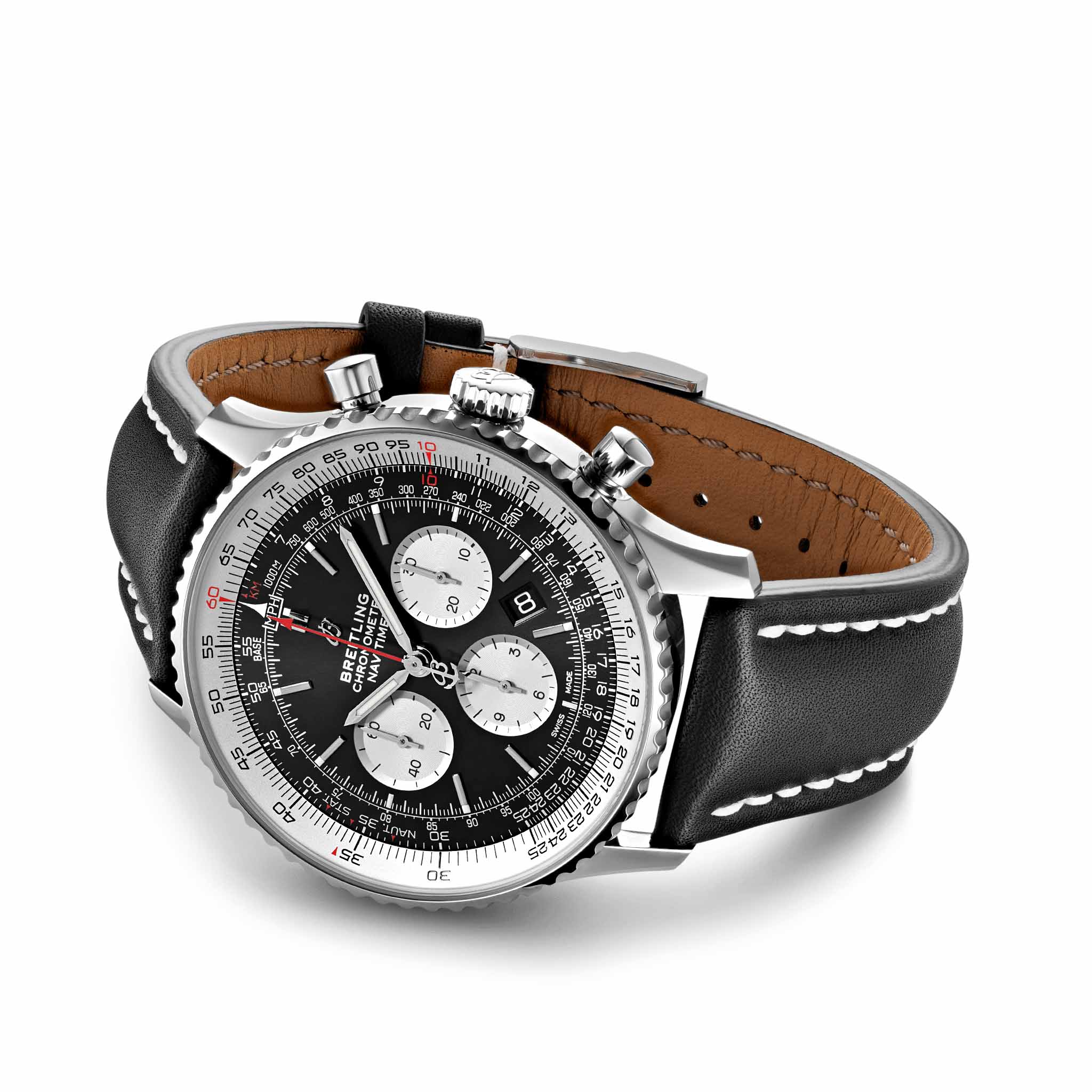 Breitling Breitling Navitimer B01 Chronograph 46 AB0127211B1X1, navitimer швейцария мужские часы на браслете кожаный боковой вид