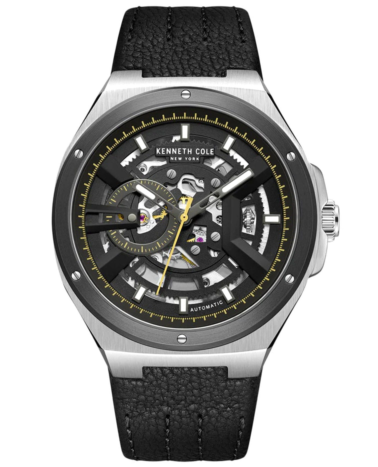 Kenneth Cole Kenneth Cole New York KCWGE0013701  KCWGE0013701 механические мужские часы черный циферблат, браслет кожаный — вид спереди